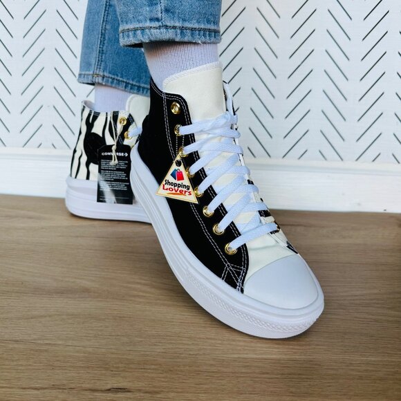 ❤️Rare Converse Chuck Taylor All Star Move Hi Women Shoes Sz 9 Black White Zebra - Picture 10 of 11
